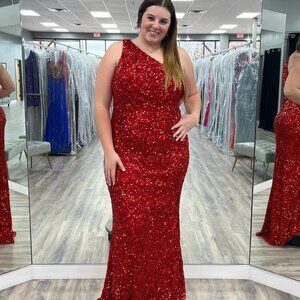 Primavera Couture One Shoulder Red Sequin Dress
